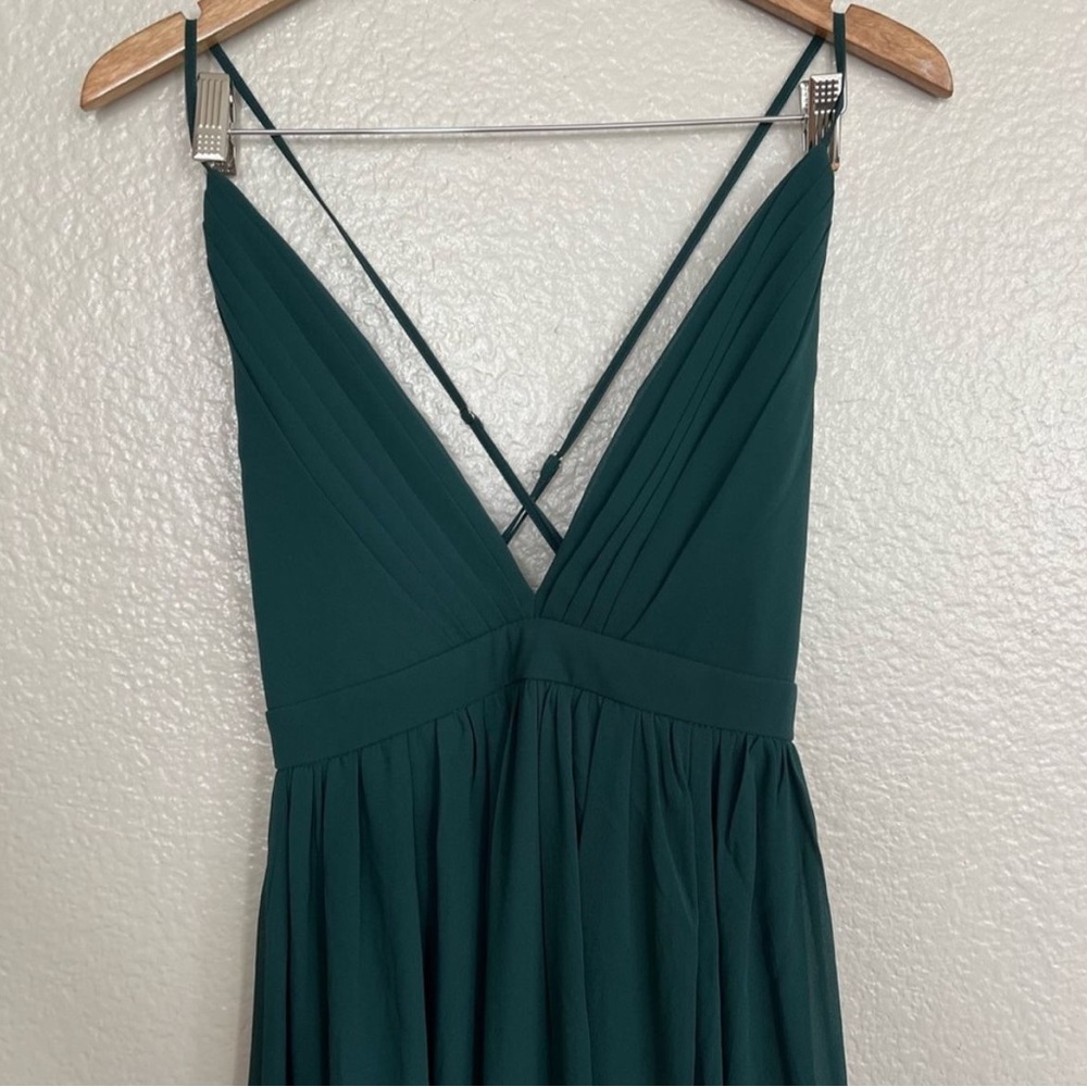 Lulu's Deep Green Plunge V-Neck Maxi Dress - Picture 3 of 4
